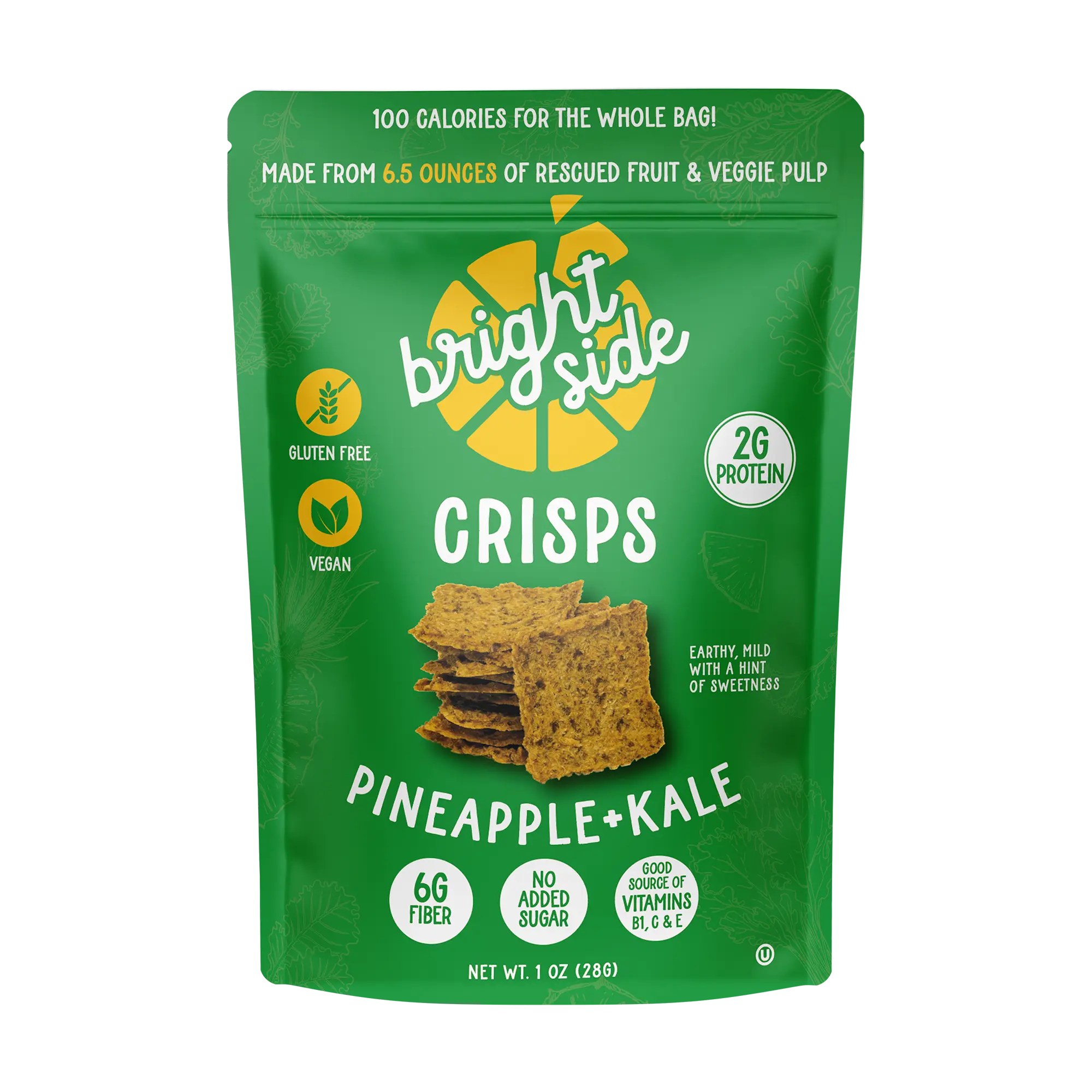 Bright Side Pineapple Kale Crisps, 2-Ingredient, Gluten-Free, Vegan, No Added Sugar, 1 oz Dried Snack