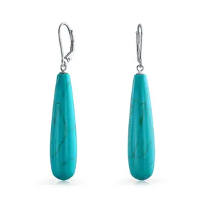 Long Linear Quartz Turquoise Onyx Gemstone Dangle Earrings