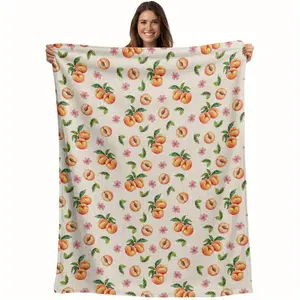 Heavyweight 280GSM Flannel Blanket - Ultra Soft Peach Green Leaf Design, All-Season Sofa Bed Cover - Machine Washable Comfortable Home Decor, Essential for Living Room and Bedroom - Perfect Housewarming Gift, Charming Pattern, Silky Texture, Comfortable C