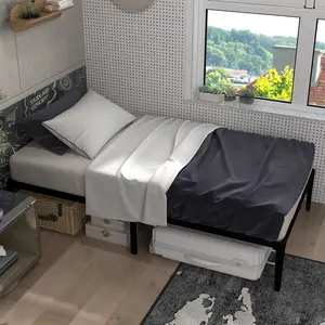 Bed Frame, Metal Platform Bed Frame No Box Spring Needed, Heavy Duty Bed Frame with Under-Bed Storage Space, Sturdy Metal Slat Support, Noise Free Bed Base