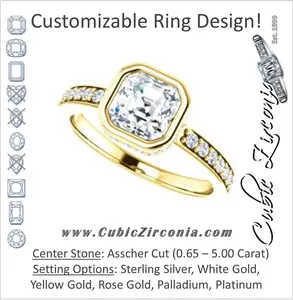 Cubic Zirconia Engagement Ring- The Monaco (Customizable Vintage Asscher Cut Design with Crown-inspired Under-halo Trellis and Pavé Band)