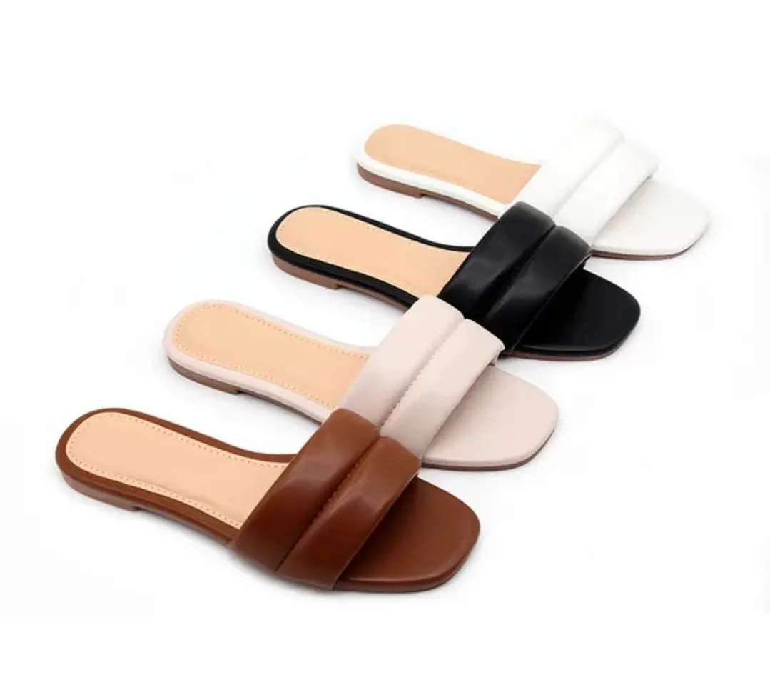 Women's Elegant Faux Leather Braided Flat Shoes Sandals - Slip-On Slides with Cushioned Insole, Rubber Sole, PU Outer for Casual Wear, Braided Straps, Cushioned Sole, Flexible, Braided Band Sandals