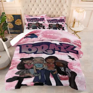 Bratz Doll Pattern Printed Blanket, Perfect for Teenagers, Girls, Adults Bedroom Decor, Cartoon Pattern Blanket, Includes 1 Blanket and 1 or 2 Coreless Pillowcases