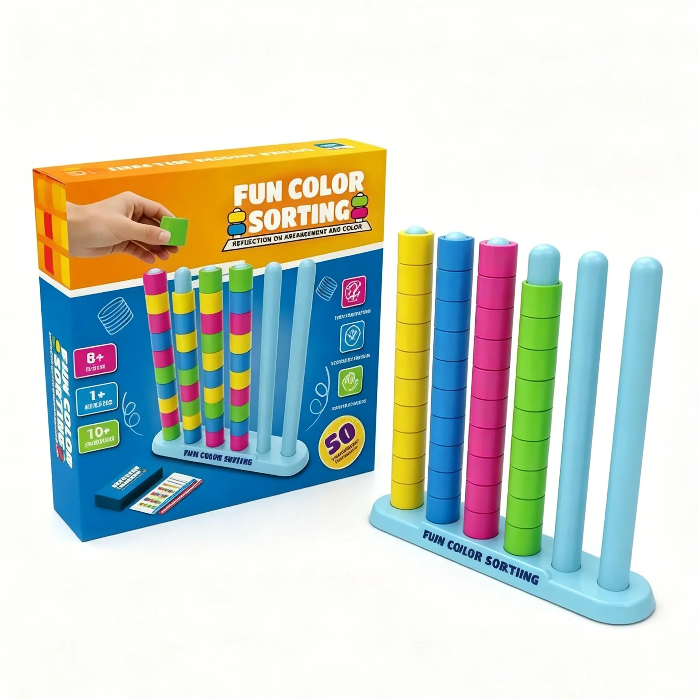 36PCS Color Sorting Stacking Game (No.6611) - Educational Kids' Toy for Age 3+, Featuring Reflective Arrangement, Color Learning Activities backtoschoolshopping
