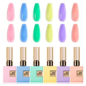 JR 6 Pcs 15 ML Gel Polish Set Same Color Same Bottle Soak Off Gel Polish Kit Nail Art Manicure Salon DIY at Home for Women (Macaron colors Burgundy Red Nude Pink Purple Beige Blue)
