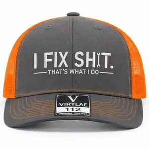 "I FIX SH*T THAT'S WHAT I DO" Embroidered Richardson 112-Style Trucker Cap - Grey & Orange Mesh Back, Mens Fashion Accessory Hats, Mens Hats