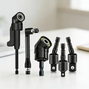 VAYWET 6pcs Right Angle Drill Bit Accessory Set, Including 3 360° Rotatable 1/4, 3/8, 1/2 Inch Impact Grade Socket Adapters, 2 105° Hex Shank Angle Drill Adapters 90° Bevel Drill Bit Flexible Shaft Set Versatile Drilling Accessories for Home Improvement