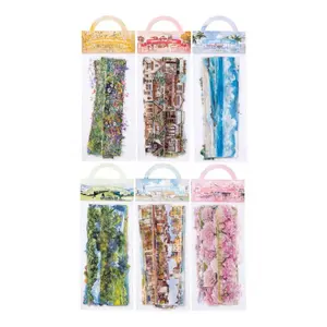 60 Fresh and Versatile Sticker Packs Plants and Flowers, Houses, Seaside, Trees Theme PET Waterproof Material DIY Decoration Scrapbook Material Stickers