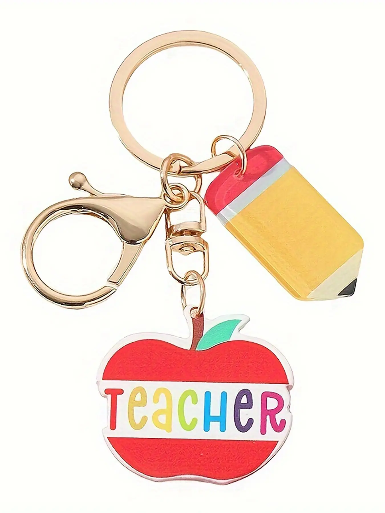 Teacher-Themed Apple & Pencil Acrylic Aesthetic Keychain, School-Themed Bag Charm, Gift for Teachers and Friends
