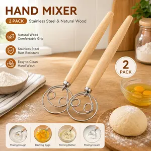 2-Piece Manual Mixer Set, Essential Baking Tools, Dough & Egg Whisker, Kitchen Must-Have, Handheld Mixing Tool for Home Use