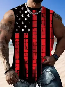Men's American Flag Sleeveless T-Shirt, Gym Workout Tank Top, Sleeveless Gym Tops, Loose Fit Street Style, All over Print, Fashionable Casual Wear