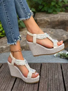2026 New Arrival Bohemian Style Elegant Classy Fashion Stylish Bead Embellished Women's Platform Wedge High Heels Sandals