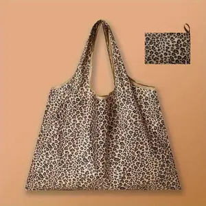 Leopard Pattern Waterproof Large Capacity Portable Shopping Bag with Inner Pocket, Outdoor Camping Travel Bag, Foldable Storage Bag, Reusable Grocery Bags