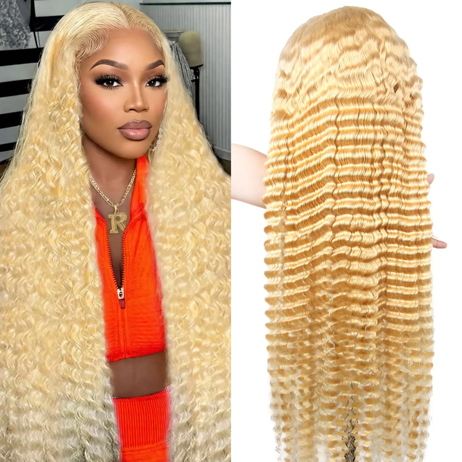 613 Blonde 100% Remy Human Hair 13x6 HD Frontal Lace Wig - Female, Body Deep Wave, Pre-Plucked Natural Hairline, Glueless, Beginner Friendly Wig, Adjustable Headband
