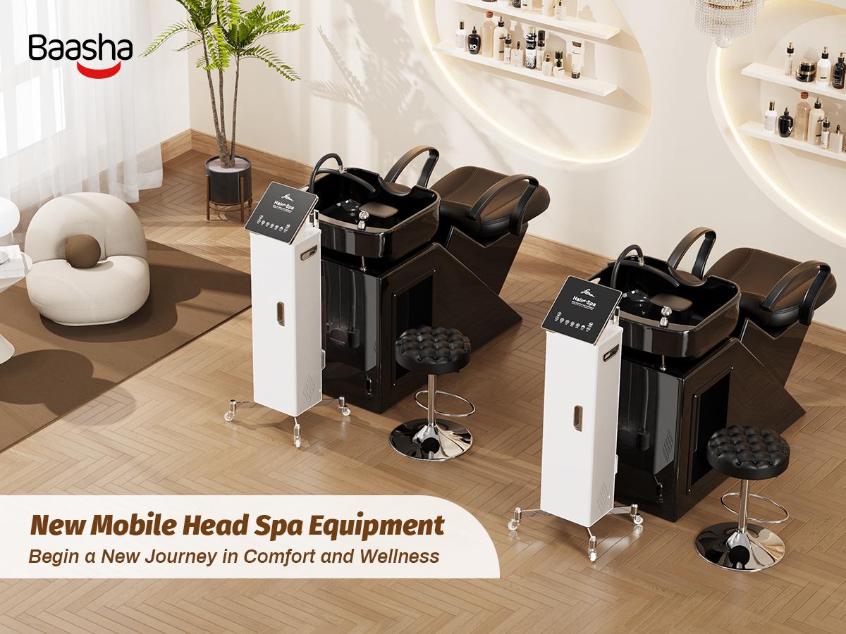 Baasha Professional Shampoo Chair and Bowl Set | Adjustable Hair Wash Station with Neckrest | Memory Foam Soft Cushion Head Spa Chair | Complete Accessories Included | Modern All-Black Design | Shipped in 2 Separate Packages for Safety