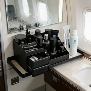 Space Saving Black Countertop Organizer with Drawers for All Mens Grooming Products Cologne Deodorant Shaving and Skincare Supplies Keep Bathroom and Bedroom Tidy