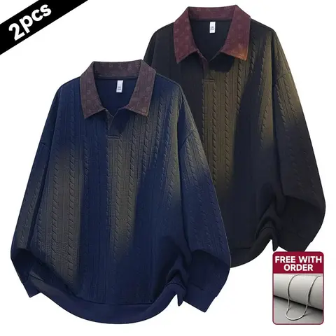 Men's Stylish Striped Collared Neck Knitted Long-Sleeve Polo Shirt - Menswear Business-Casual Daily Top, Perfect Gift for Husband, Versatile Wear