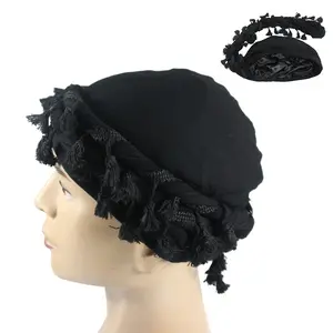 Fashion Satin Lined Bonnet Turban Hat Twisted Tail Tassel Edge Hair Protection Cap