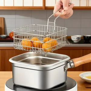 Stainless Steel Square Frying Pot with Lid, Cookware Stainless Steel, Multi-Function Steamer, Large Capacity Sealed Oil Filter, Portable Noodle Cooker, Drip Rack