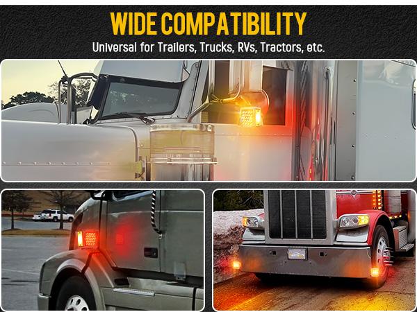 Partsam Pedestal Fender Side Lights for Peterbilt/Kenworth/Freightliner Trucks