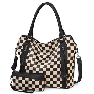 Women's Plaid Retro Large-Capacity Bag Set - Tote, Crossbody, Commuter Shoulder Bag with Stylish Versatile Design