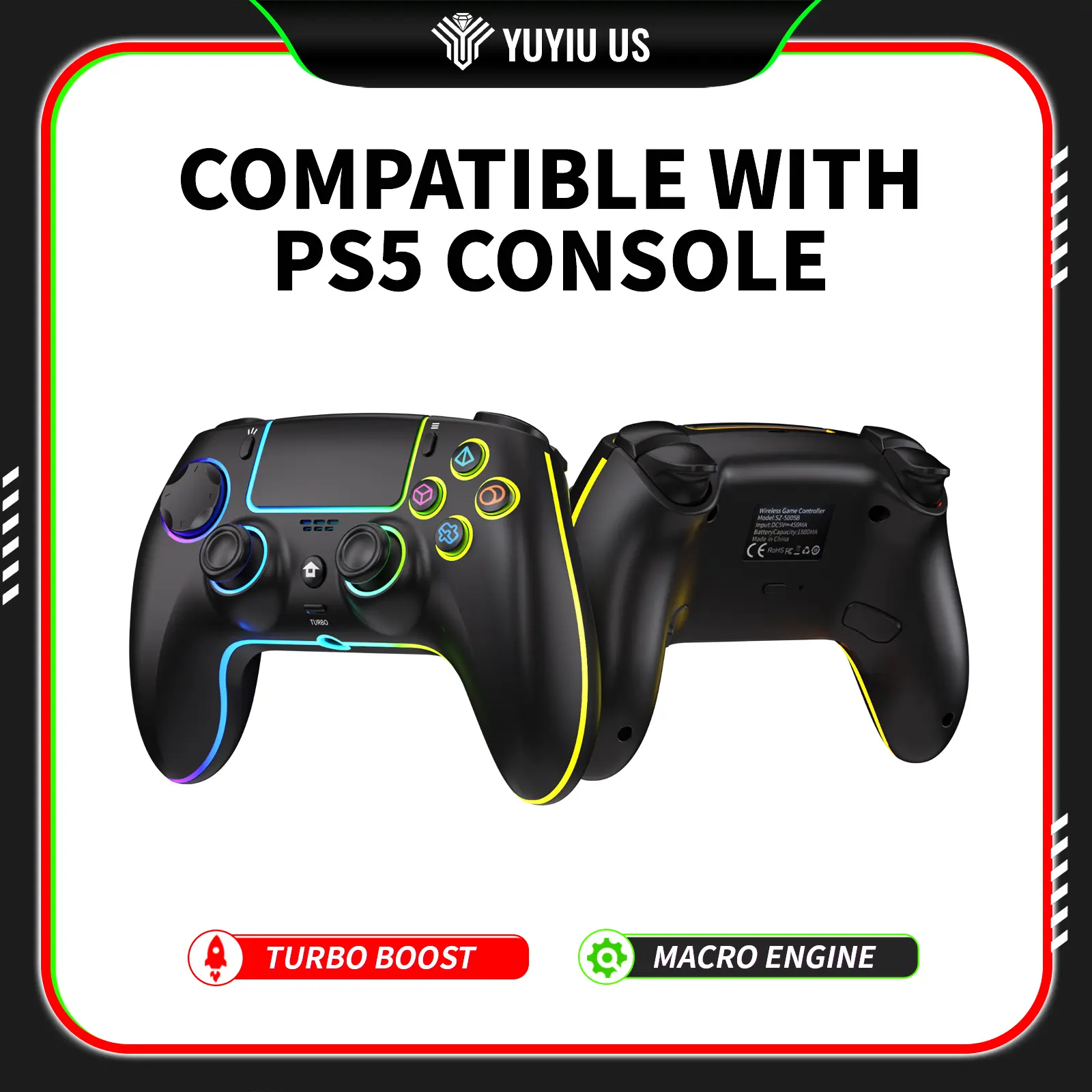 YUYIU Premium Wireless RGB Hall Effect Controller for PS5 & PC - No Drift Sticks, Programmable Back Buttons, Turbo, 6-Axis Gyro, Dual Vibration, Trackpad, Precision Gamepad, PS5 Accessories, Color Changing RGB Lights, Gaming Peripherals techvibes