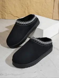 Women's Autumn & Winter Plush Slippers, Thick Sole Comfortable Indoor Outdoor Shoes, Fashion Fleece-Lined Couple Footwear, Casual Slippers