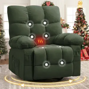 Swivel Recliner Chair with Vibration Massage and Lumbar Heating for Adults,350LBS Oversized Rocker Recliner Single Sofa with Side Pocket and USB Charge Port for Living Room