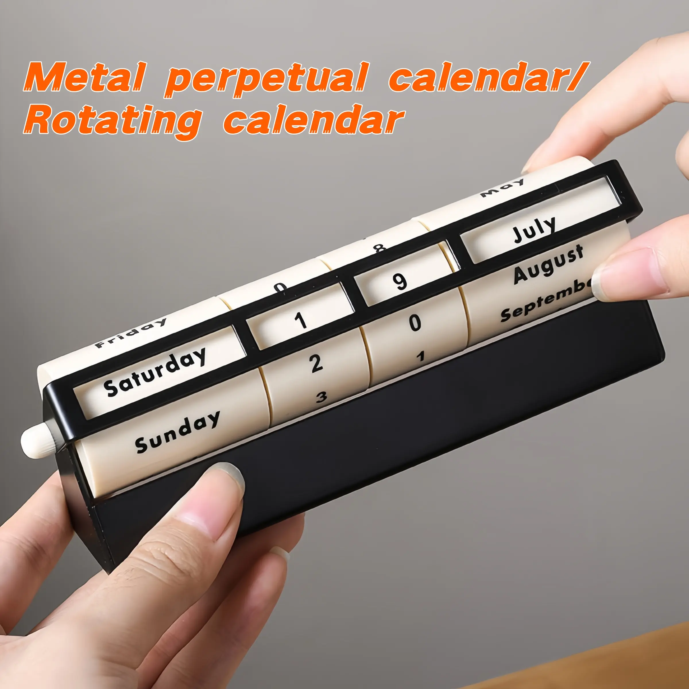 Metal Base Rotating Perpetual Calendar, Creative Rotating Desk Calendar, Planner Calendar for Home Office, Monthly Planner, Calendar Display, Suitable for Aesthetic Office Supplies