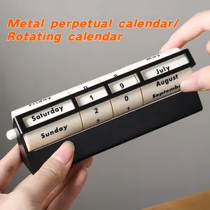 Metal Base Rotating Perpetual Calendar, Creative Rotating Desk Calendar for Home Office, Suitable for Office Supplies