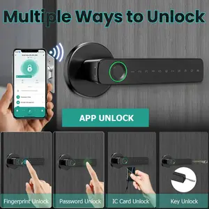 Smart Lock 5 in 1 Electronic Lock with TUYA APP Support,  Bluetooth-compatible Fingerprint Lock, Dual Security Fingerprint and Password, Easy to Install Home Security Lock