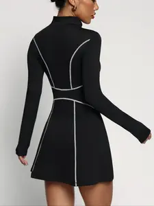 Women's Sporty Colorblock Dress, Stretchy Comfortable Outdoor Training Gown, Tennis Sports Dress, Ideal for Tennis Golf Running Hiking, Anti-Exposure Design