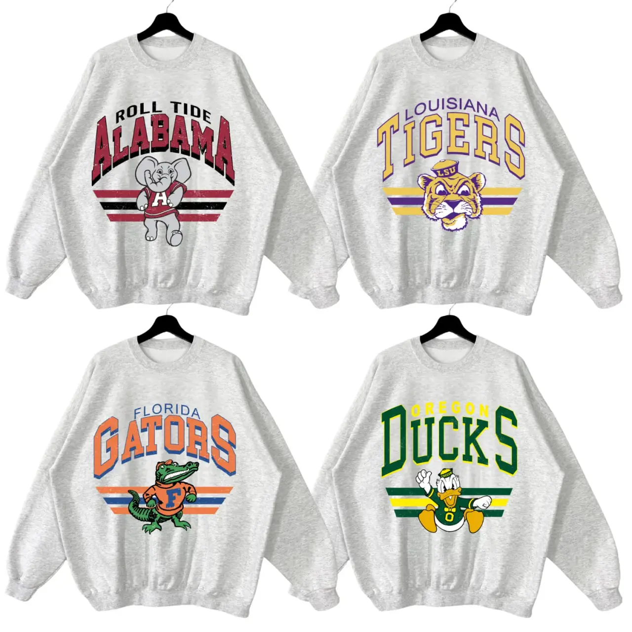 Retro College All Team Football Sweatshirt – Ash Grey Unisex Crewneck for Game Day Fans, Classic Foootball sweatshirt