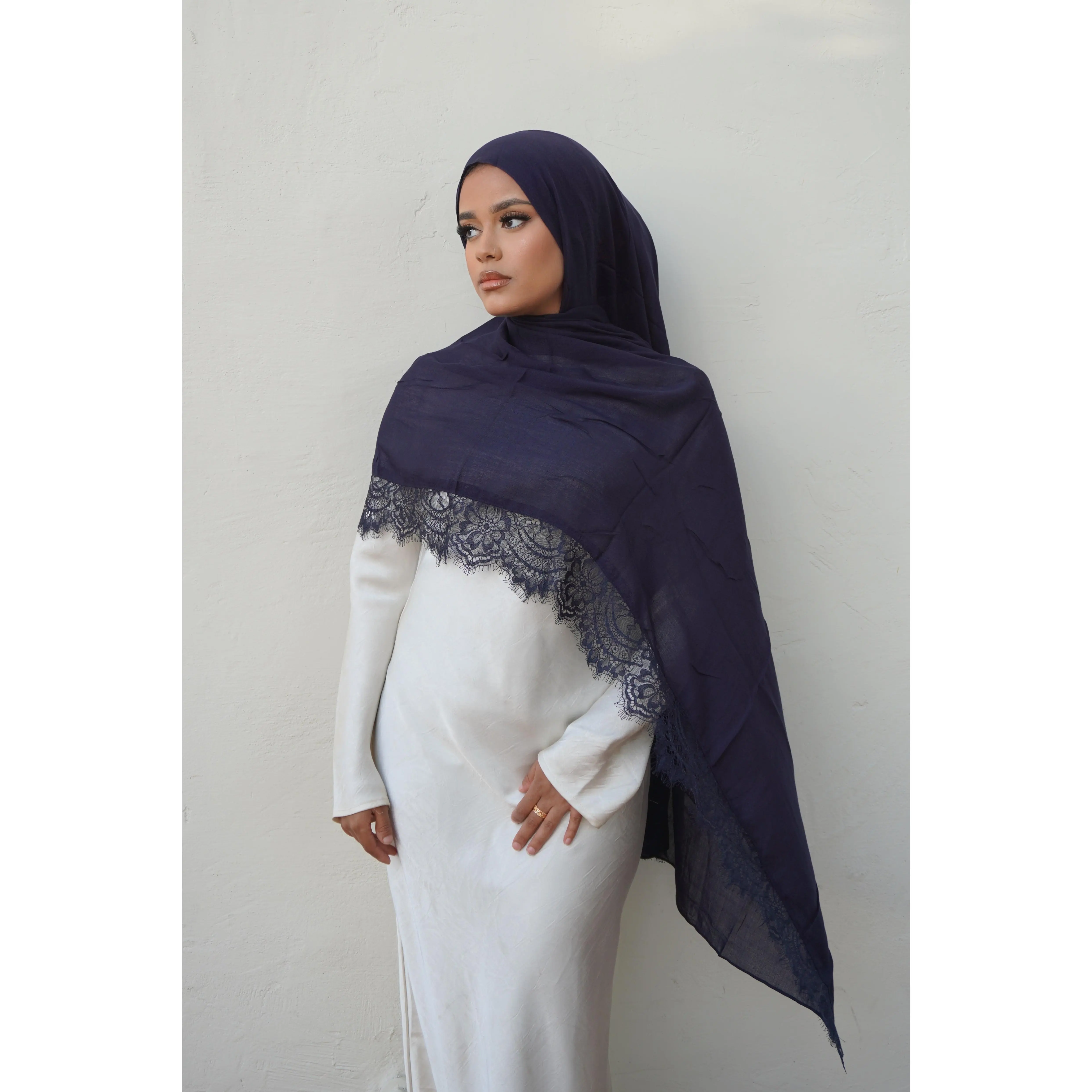 Lace Modal Hijab Set- Imperial Navy