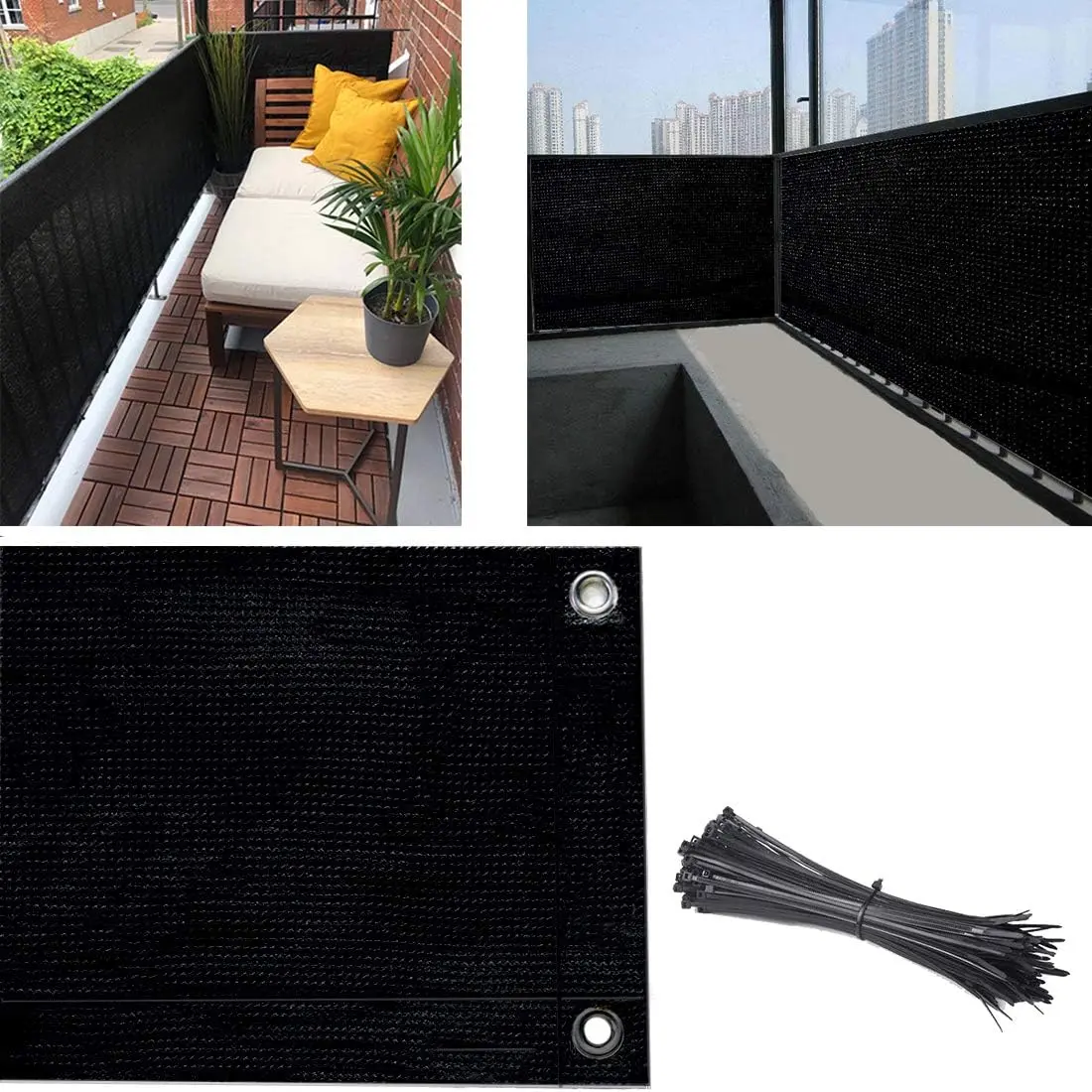 Balcony  Screen Fence Cover, 3.5ft x16.5ft  Screen UV-Resistant Visibility Reduction Fence Screen for Balcony, Apartment, Backyard, Patio, Porch, Garden (3.5x16.5ft, Black)