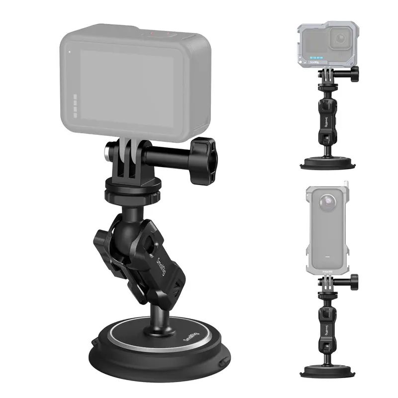 SmallRig 2 In 1 Magnetic Suction Swivel Adapter Mount 4466 - Aluminum Alloy, Adjustable 1/4"-20 Interface, 360° Metal Double-Ball Head Magic Arm, Soft Silicone Paintsafe Base, Camera Accessories for Self-Driving Travel Photography, GoPro, Insta360, Phones
