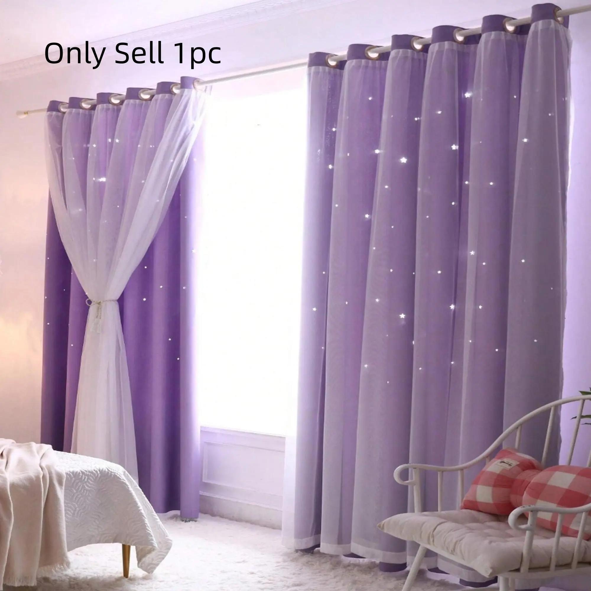 Star Pattern Curtain, 1 Count Modern Simple Blackout Curtain, Blackout Window Cover, Window Drapes for Home Living Room Bedroom Decor, Home Decor, Home Decoration Curtain, Privacy Grommet Curtains