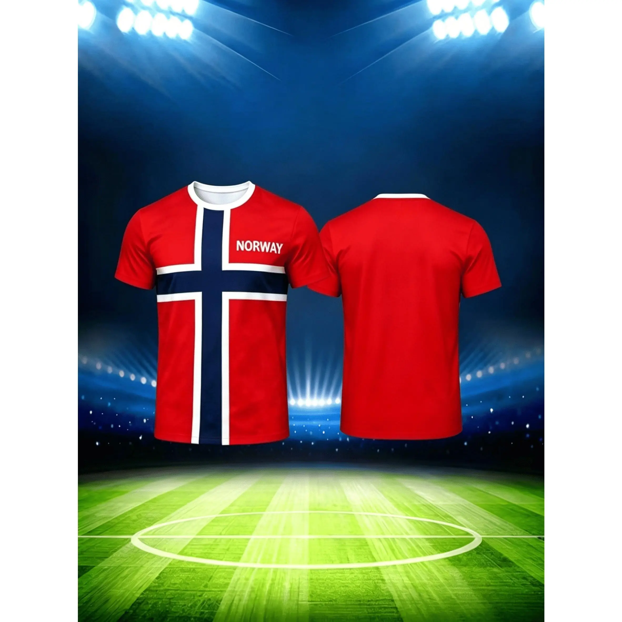 Men's Norway Flag Print Polyester Knit Short-Sleeve Soccer Activewear T-Shirt - Breathable, Comfortable, Slightly Stretchy, Regular Fit, Ideal for Athletic Streetwear & Daily Casual Occasions, Menswear