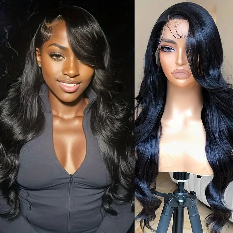 ZIHAN 26inch body wave lace front wig synthetic wig 13x5x1 natural black glueless lace wig  pre-plucked natural hairline with baby