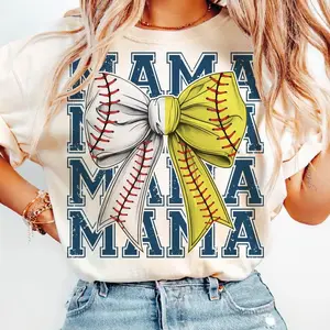[Sale Up To 50%] Softball Baseball Mama Shirt, Game Day Mom Team Spirit Softball Bow T-Shirt, Gift For Mom Shirt