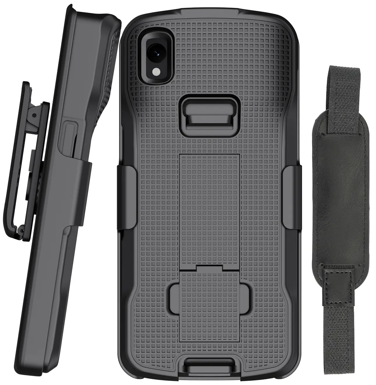 Case + Hand Strap + Belt Clip Combo for Zebra TC22 TC27 Mobile Computer Scanner, Nakedcellphone Slim Hard Shell Cover with Kickstand and [Rotating/Ratchet] Belt Hip Holster Holder Combo