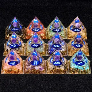 Amethyst Crystal Pyramid, Zodiac Resin Pyramid Desk Ornament, Amethyst Crystal Ball, Spiritual Healing Crystal Decor, Positive Energy Gift, Aesthetic Home Office Decor, Unique Witchy Astrology Meditation Room Decor milky quartz