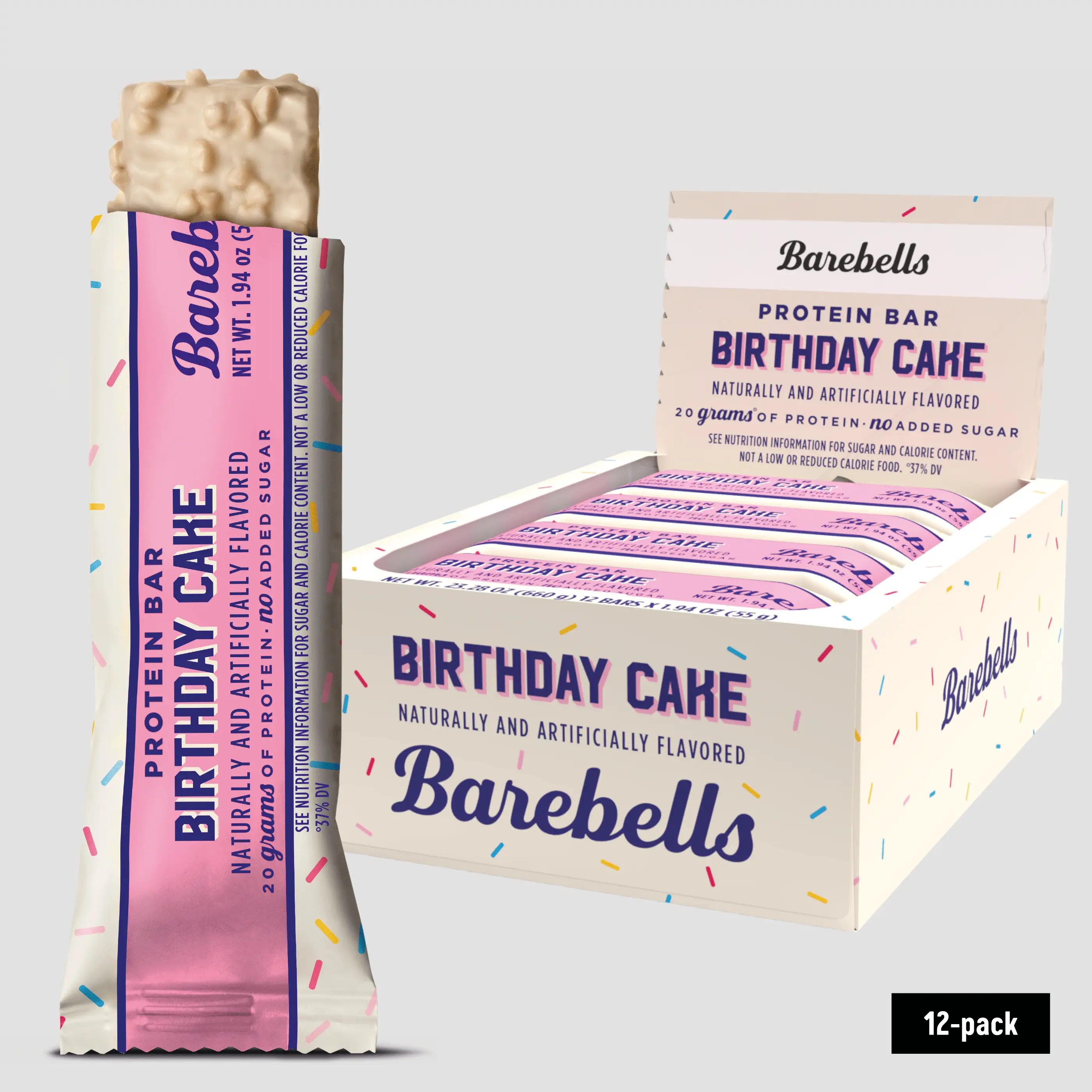 Barebells Protein Bars Birthday Cake - 12 Count, 1.9oz Bars with 20g of High Protein - White Chocolate Protein Bar with 1g of Total Sugars - Perfect o