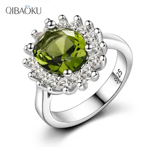 RING4U - Retro Silver Ring for Women Flower Rings with Peridot Stones Shining Luxury Brand Wedding Engagement Rings Jewelry