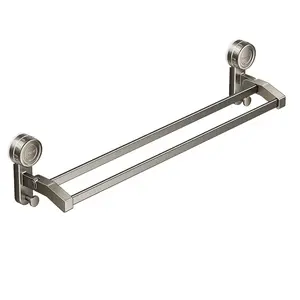 Carbon Steel Rotating Suction Cup Towel Bar Double Rod No-Drill Bathroom Towel Bar Single Rod Hook Storage Rack Organizer