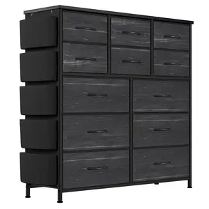 Black Dresser for Bedroom Cloth Storage Tower with 12 Drawers 12 Drawers Storage Tower Chest of Drawers with Bins Steel Frame Wood Top for Bedroom Kids Room Closet Entryway