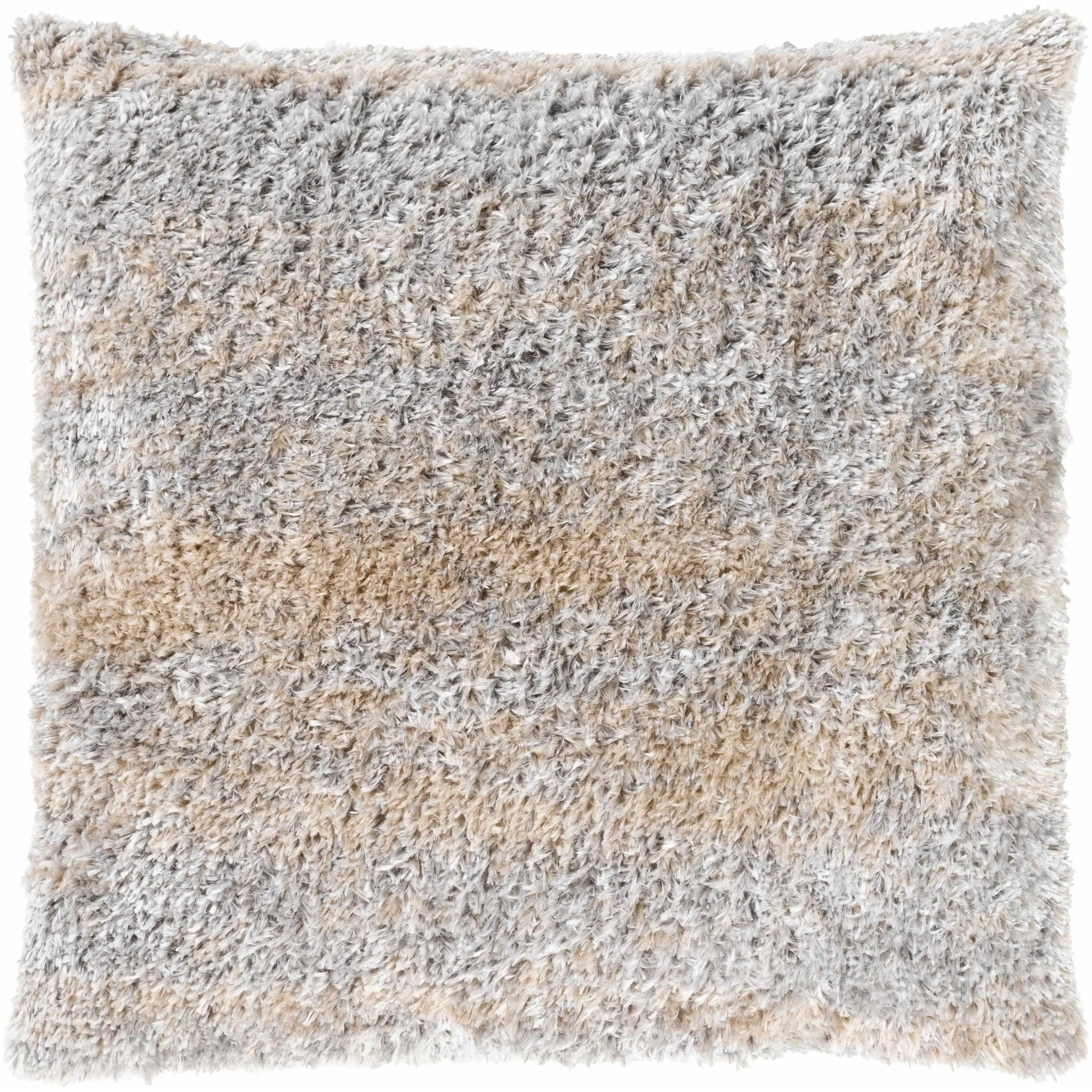 Kinnear Plush Fabric Square Throw Pillow - Soft Texture Modern Neutral Tones Fabric Cushion, Gray & Beige House Decor, Clearance