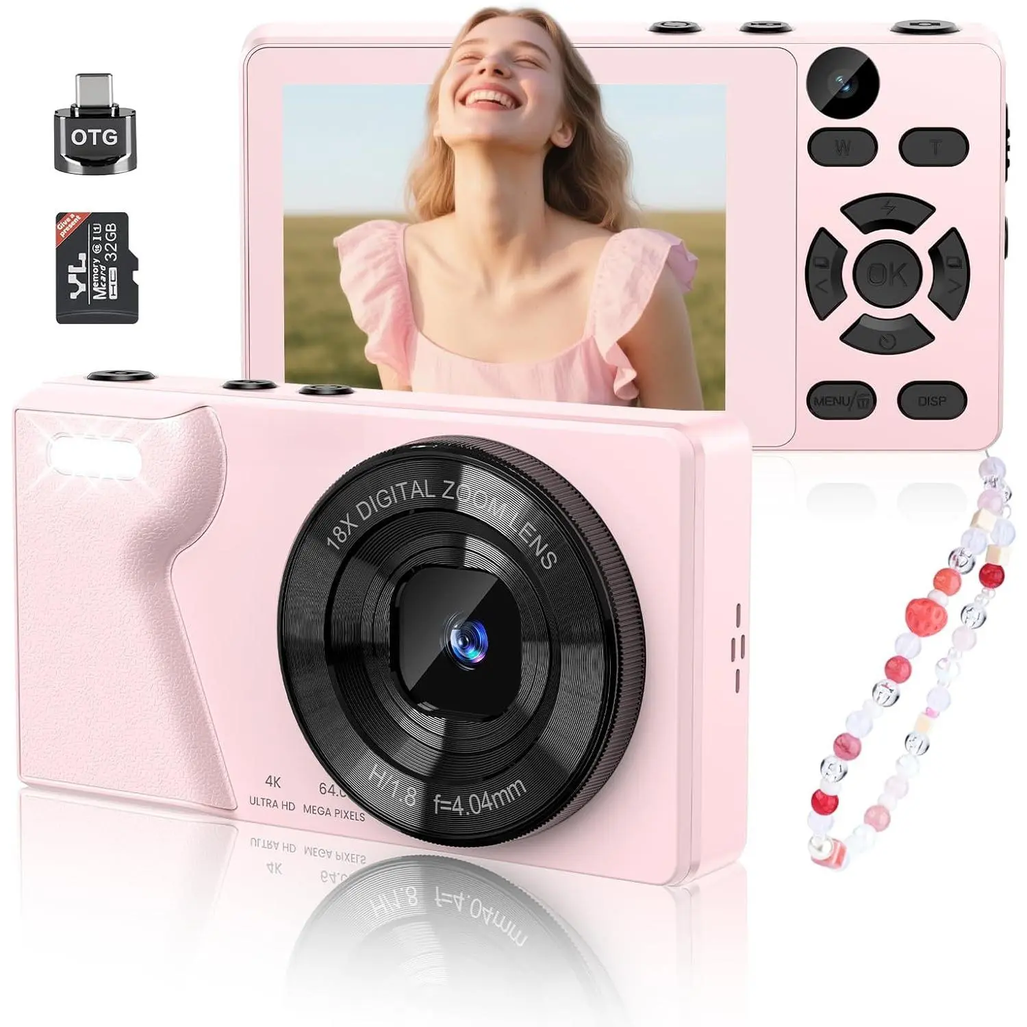 Digital Camera with Front Rear Lens, Autofocus 64MP 4K Camera for Photography with 32GB Card, Portable Compact Point and Shoot Camera for Teens Adult Beginner with Metal Shell, 2000mAh