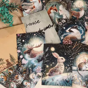 JAIIMAN 16cards, 4envelopes, 36stickers Woodland Animals DIY Decoration Double-sided  Writable Painting Cardboard Set, for Wall Decoration, Scrapbooking Supplies, Junk Journal, Blessing Postcard, Scrapbook Materials