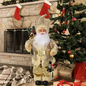 Vintage-Style 23 Inch Standing Santa Claus Figurine with Mini Christmas Tree, Perfect for Living Room & Holiday Decor, No Power Needed